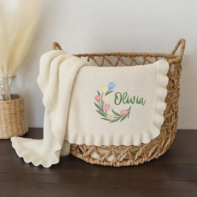 Custom Embroidered Tulip Baby Name Blanket