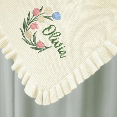 Custom Embroidered Tulip Baby Name Blanket