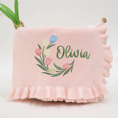 Custom Embroidered Tulip Baby Name Blanket