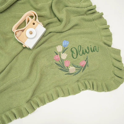 Custom Embroidered Tulip Baby Name Blanket
