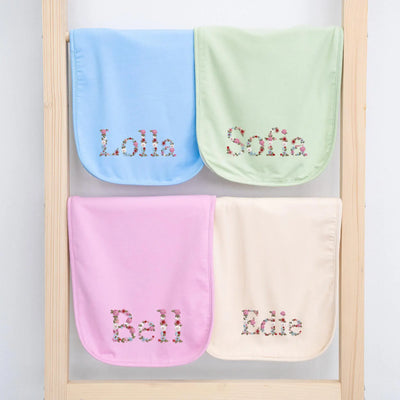 Custom Embroidery Floral Name Baby Burp Cloths