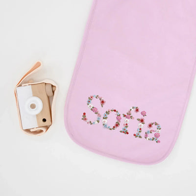 Custom Embroidery Floral Name Baby Burp Cloths