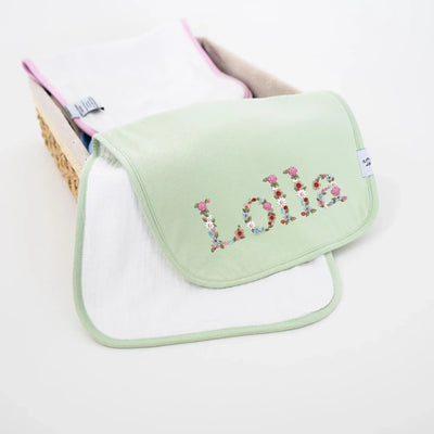 Custom Embroidery Floral Name Baby Burp Cloths