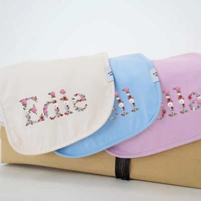 Custom Embroidery Floral Name Baby Burp Cloths