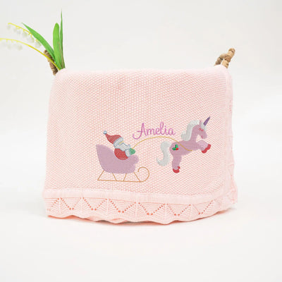 Custom Mini Santa Unicorn Christmas Baby Blanket with Name
