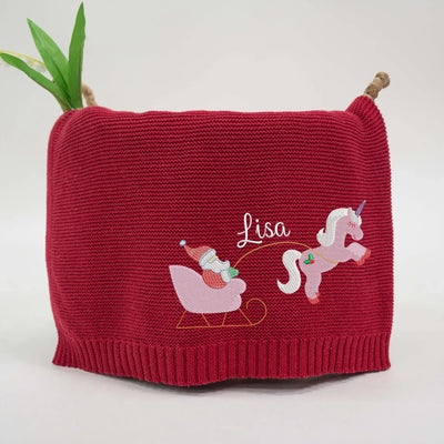 Custom Mini Santa Unicorn Christmas Baby Blanket with Name