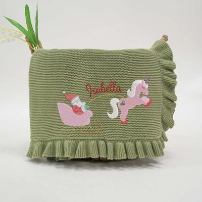 Custom Mini Santa Unicorn Christmas Baby Blanket with Name