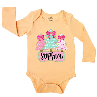 Custom Name Christmas Tree Baby Girl Onesie