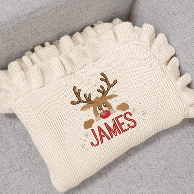 Personalize Reindeer Christmas Embroidery Blanket