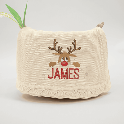 Personalize Reindeer Christmas Embroidery Blanket