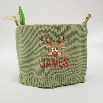 Personalize Reindeer Christmas Embroidery Blanket