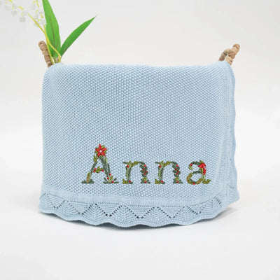 Personalized Embroidered Xmas Floral Baby Blanket
