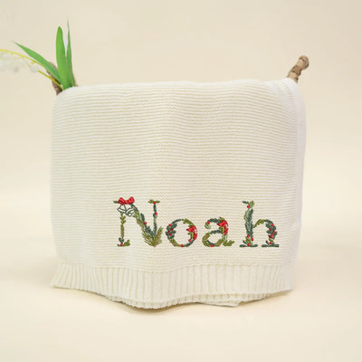 Personalized Embroidered Xmas Floral Baby Blanket