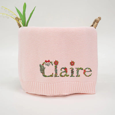 Personalized Embroidered Xmas Floral Baby Blanket