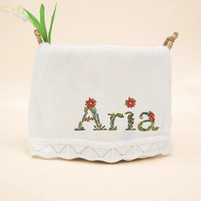 Personalized Embroidered Xmas Floral Baby Blanket