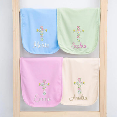 Personalized Floral Cross Baby Burp Cloths