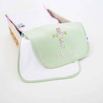 Personalized Floral Cross Baby Burp Cloths