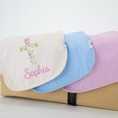 Personalized Floral Cross Baby Burp Cloths