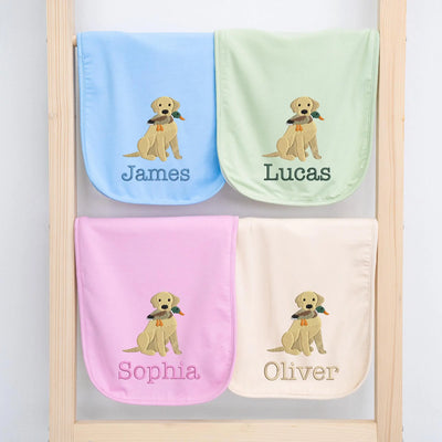 Personalized Labrador with Duck Embroidered Baby Burp Cloths