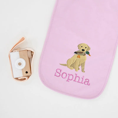 Personalized Labrador with Duck Embroidered Baby Burp Cloths