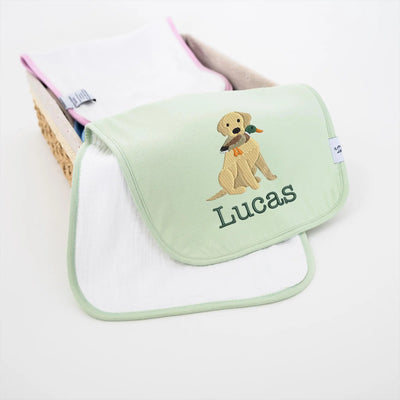Personalized Labrador with Duck Embroidered Baby Burp Cloths
