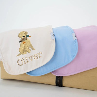 Personalized Labrador with Duck Embroidered Baby Burp Cloths