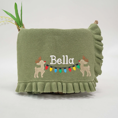 Reindeer Christmas Embroidery Baby Blanket with Name