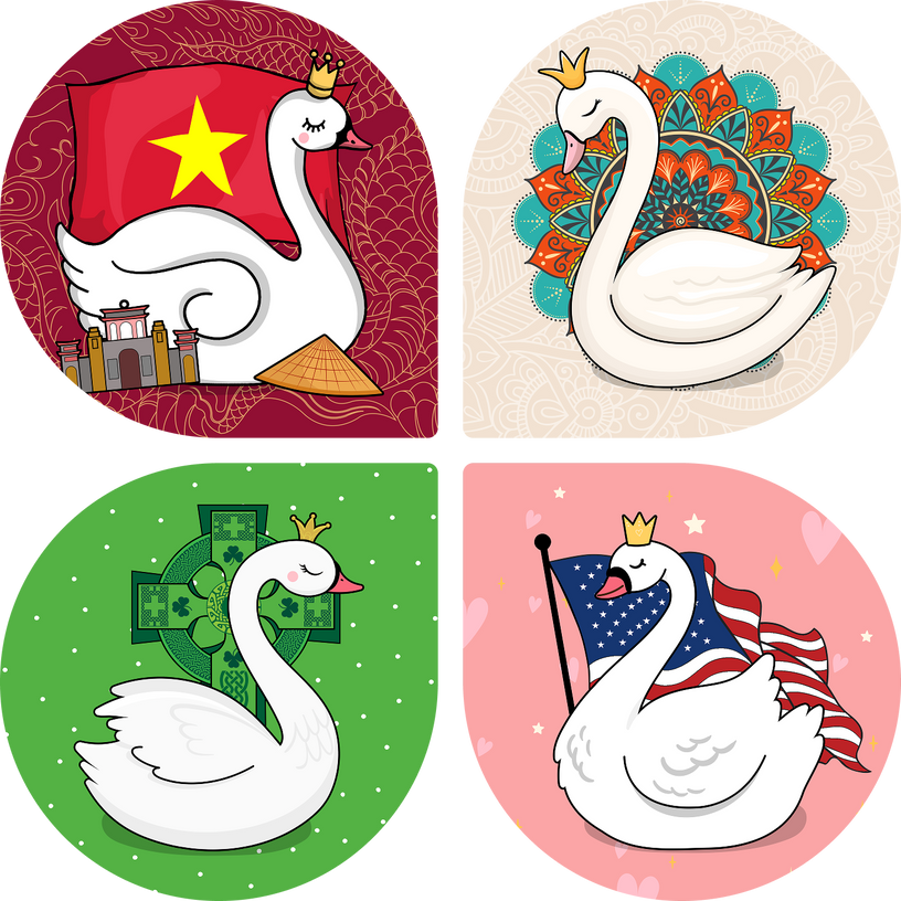 At the heart of our brand identity lies the majestic swan, a universal symbol of loyalty, fidelity, and unconditional love. Across numerous cultures, the swan represents
Vietnamese Folklore: Purity and nobility of the soul.
Western Traditions: Eternal love and devotion.
Hindu Mythology: Spiritual grace and divine beauty.
Celtic Lore: Transformation and inner beauty.
Our swan logo, with its elegant curves mirroring the gentle embrace of a swaddle, serves as a constant reminder of the enduring bond between p