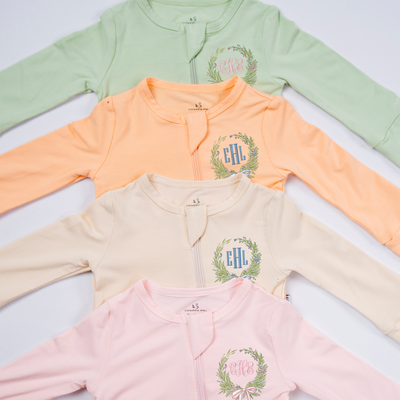 Embroidered Monogram Crest Bamboo Baby Pajamas