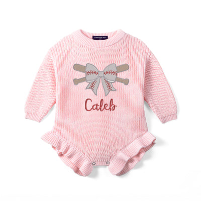 Embroidered Baseball Coquette Bow Baby Rompers