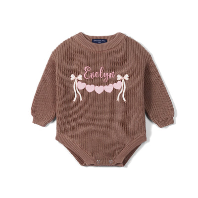 Custom Valentine Name Embroidered Knit Baby Romper