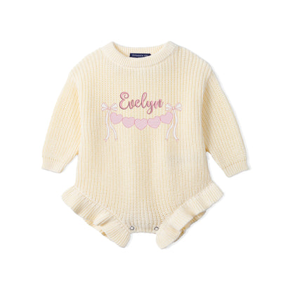 Custom Valentine Name Embroidered Knit Baby Romper