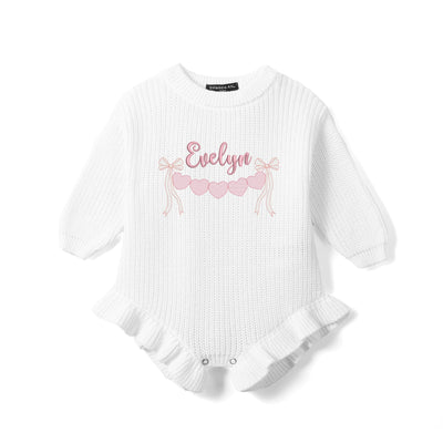 Custom Valentine Name Embroidered Knit Baby Romper