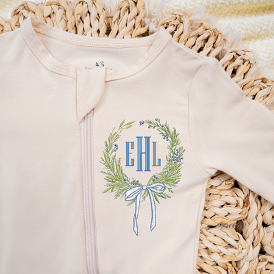 Embroidered Monogram Crest Bamboo Baby Pajamas