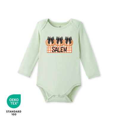 Personalized Halloween Trio Pumpkin Name Bamboo Baby Onesie