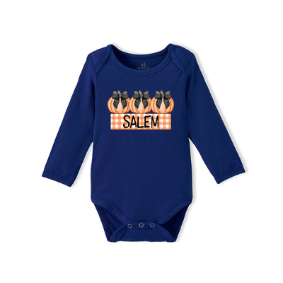 Personalized Halloween Trio Pumpkin Name Bamboo Baby Onesie