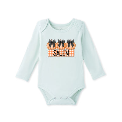 Personalized Halloween Trio Pumpkin Name Bamboo Baby Onesie