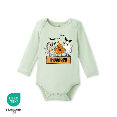 Halloween Ghost Custom Name Bamboo Baby Onesie