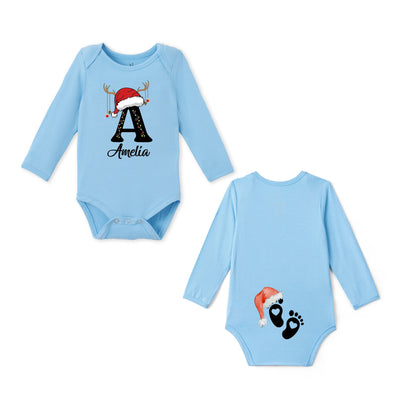 Custom Christmas Initial Bamboo Baby Onesie