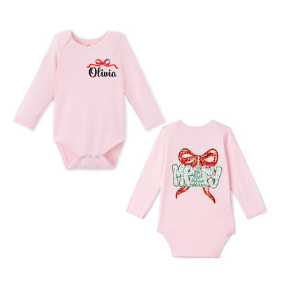 Custom Name Merry Christmas Bamboo Baby Bodysuit