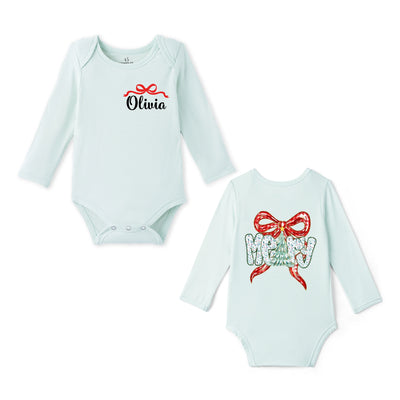 Custom Name Merry Christmas Bamboo Baby Bodysuit
