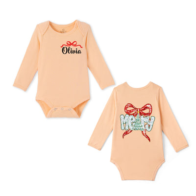 Custom Name Merry Christmas Bamboo Baby Bodysuit