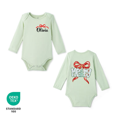 Custom Name Merry Christmas Bamboo Baby Bodysuit