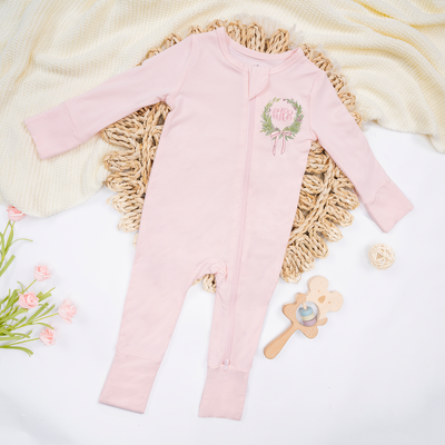 Embroidered Monogram Crest Bamboo Baby Pajamas