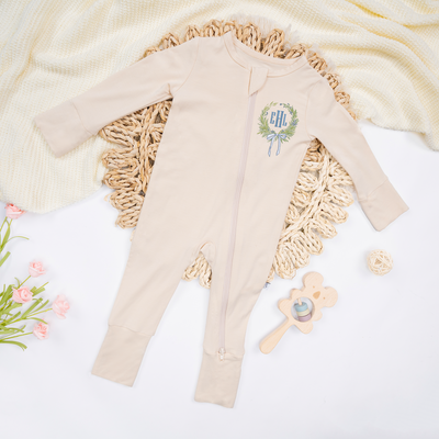 Embroidered Monogram Crest Bamboo Baby Pajamas