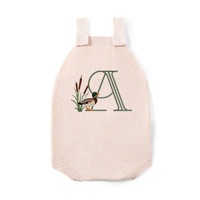 Custom Mallard Duck Initial Button Strap Romper