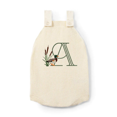 Custom Mallard Duck Initial Button Strap Romper