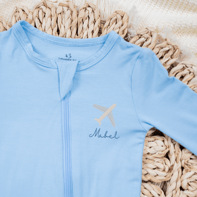 Embroidered Pilot Baby Name Pajamas - SwaddleAn