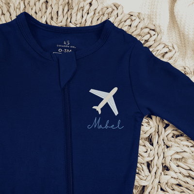 Embroidered Pilot Baby Name Pajamas - SwaddleAn