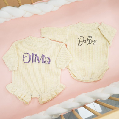 Ruffle Knit Baby Romper - Personalized Embroidery Name